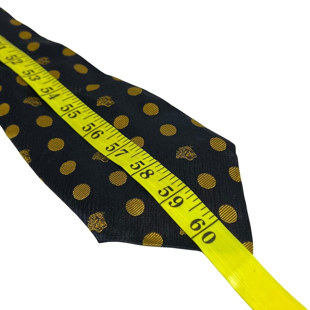 Versace Necktie Mens OS Navy Blue Gold Polka Dot Medusa Head Silk Made in Italy - Picture 9 of 12